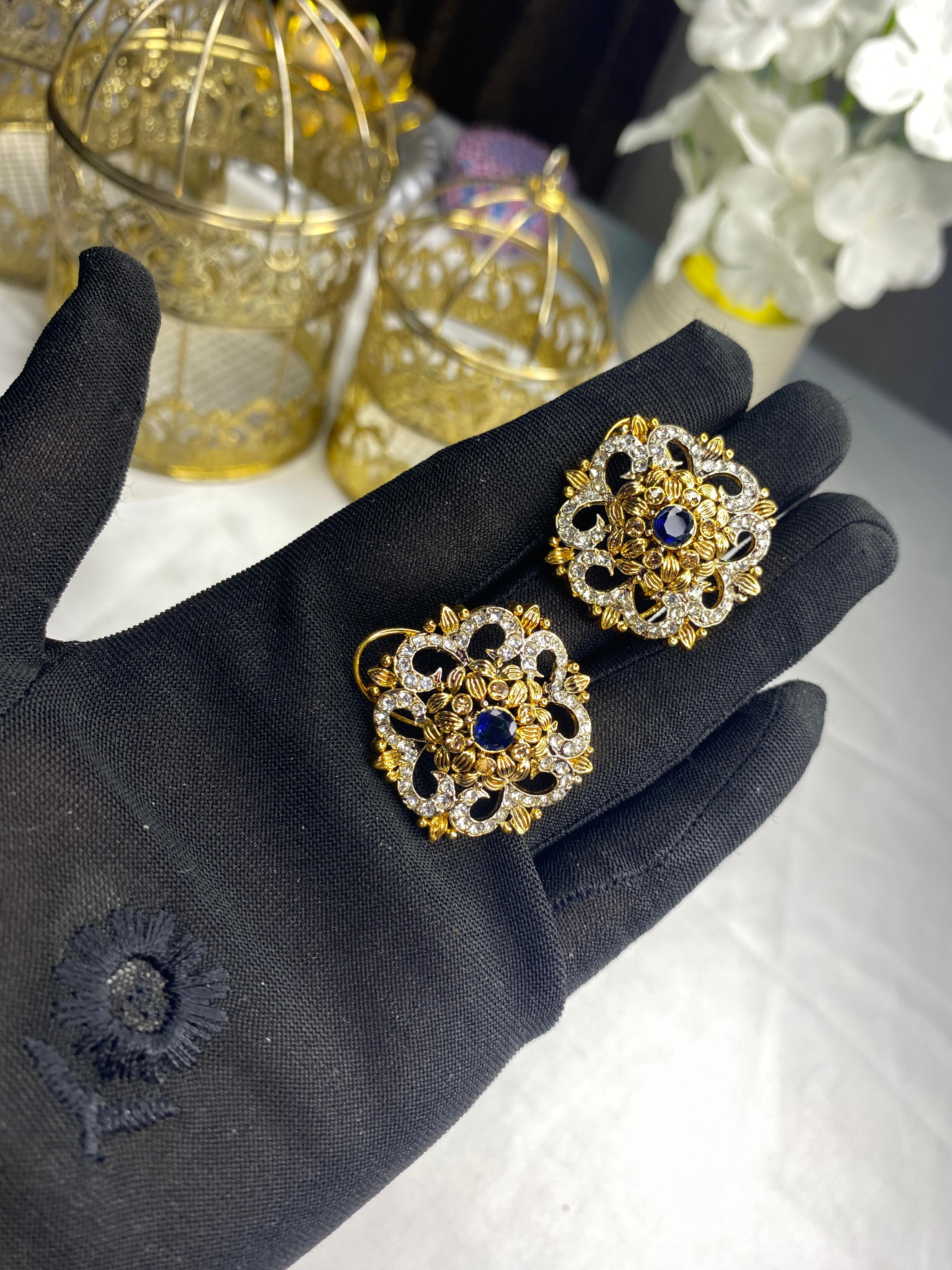 Gold Floral Studs with Diamond Accents