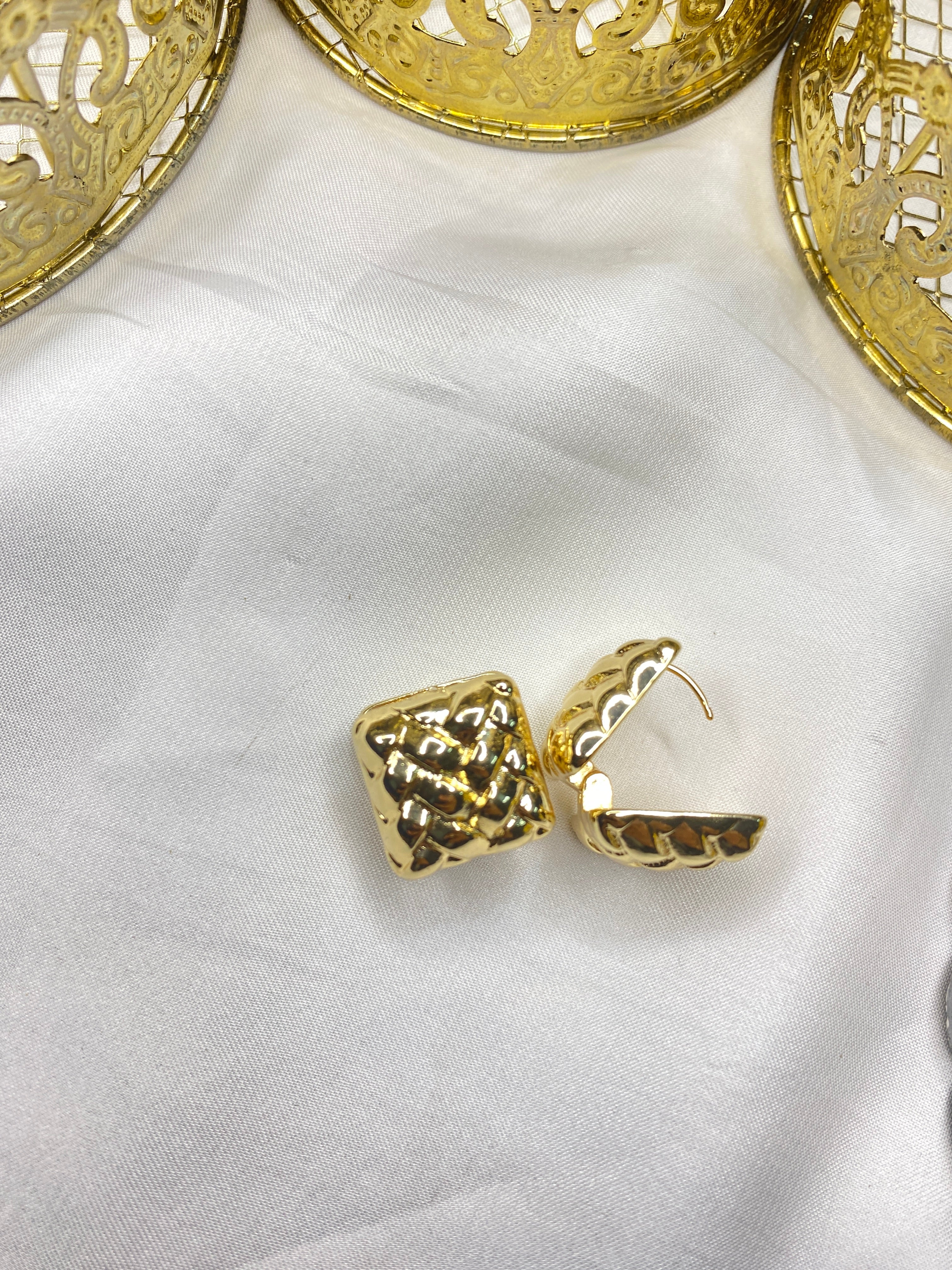 Double-Sided Gold-Plated Earrings – Heart & Square Designs