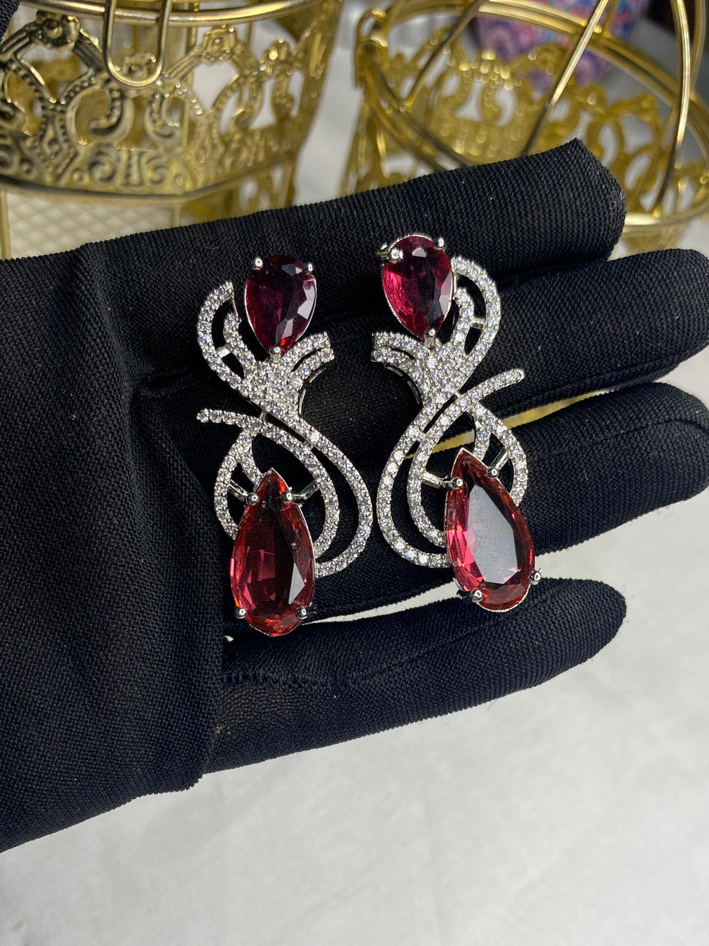 Ruby Gemstone Swirl Earrings