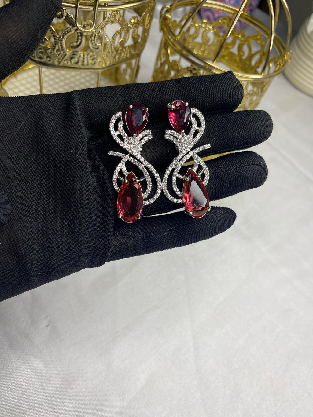 Ruby Gemstone Swirl Earrings