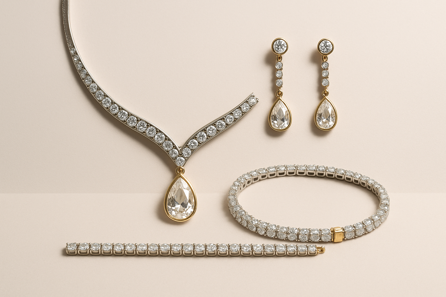 create a cover photo for jewellery sets add a very reslistic combo set and minimaln decent background